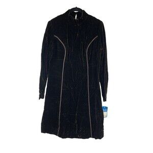 Gay Gibson Dress Rayon Crushed Velvet Brown High Collar Long Sleeves Size 15